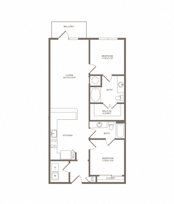 Floor plan for 2 beds, 2 baths, 1179 sqft